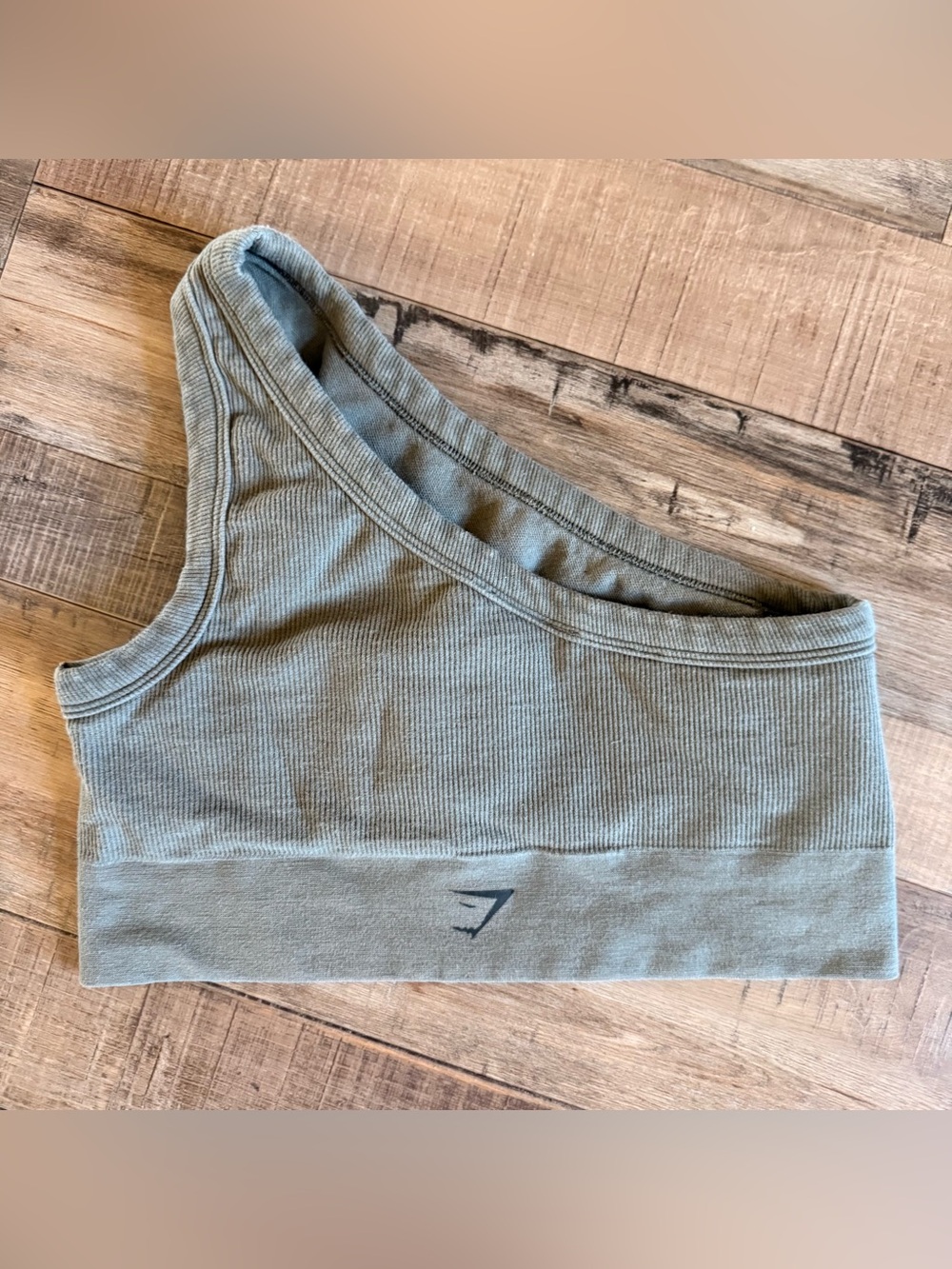 Gymshark Olive Green Crop Top with One-Shoulder Detail